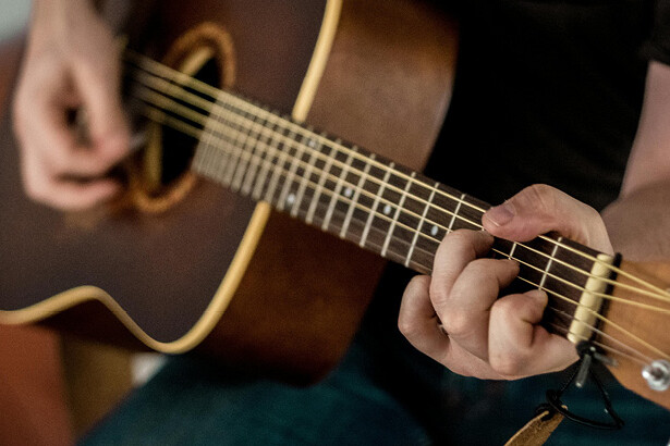 Close up of acoustic guitar