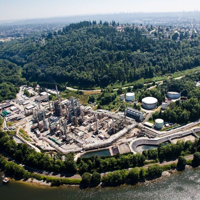 overhead shot of burnaby BC refinery